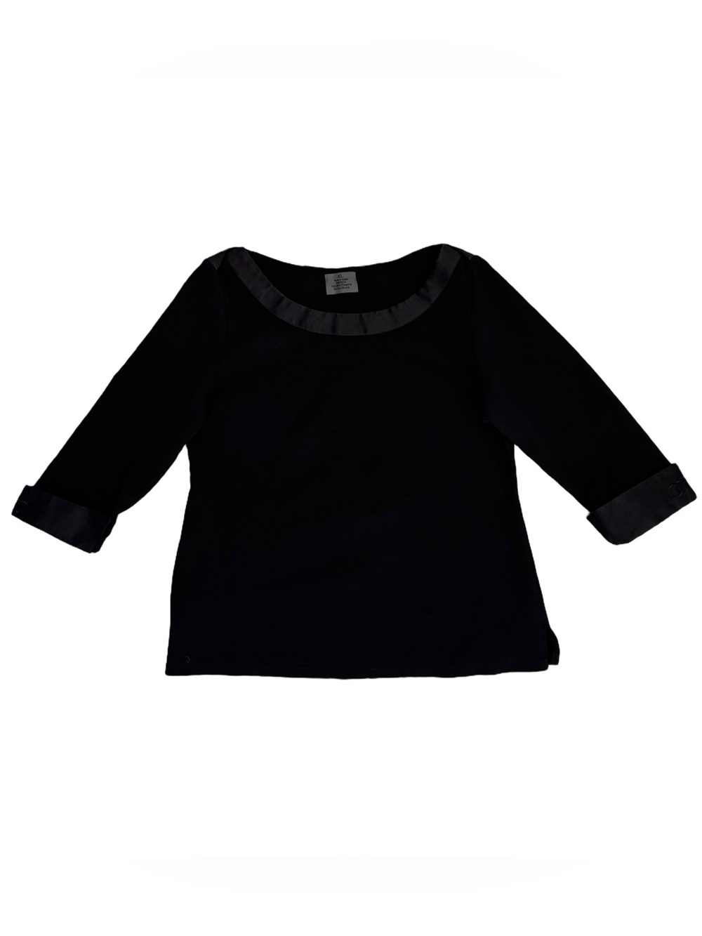 Y2K Chanel Uniform Quilted Satin Black Ponte Knit Top Wide Neckline XL